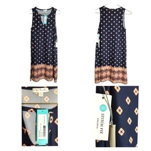 Nine Britton Navy and Peach Patterned Midi Dress